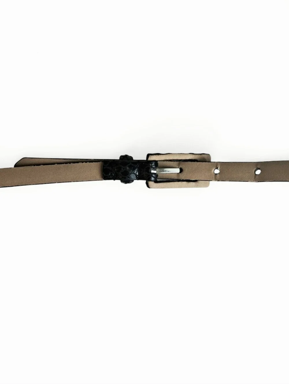 Set of 2 Wmn's Skinny Belts Joan & David Brn Alligator L & Another Line Inc Bk M